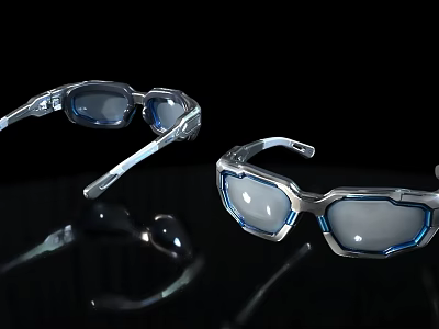 Modern Optical Store Showcasing Stylish Sunglasses With Blue Lenses And Metal Frames 3d model