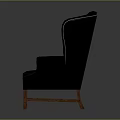 Classic Black Leather Armchair With Tufted Back Scroll Arms And Wooden Legs