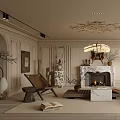Elegant Living Room Interior With Fireplace Chandelier Sofa And Decorative Elements 3d model