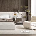 Contemporary Bedroom Interior With Dark Wooden Wall Light Headboard Nightstands Rug And Accent Chair