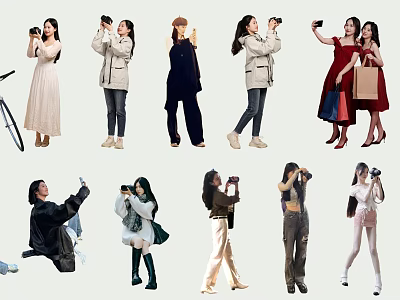 Group of People Taking Photos Shopping Cycling In Different Casual Dresses And Outfits 3d model