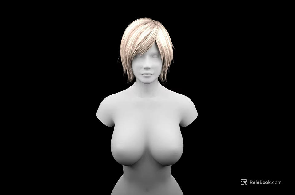 Game And Movie Character 3D Model With Blonde Short Hair No Facial Features Prominent Chest 3d model 