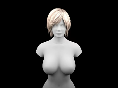 Game And Movie Character 3D Model With Blonde Short Hair No Facial Features Prominent Chest 3d model