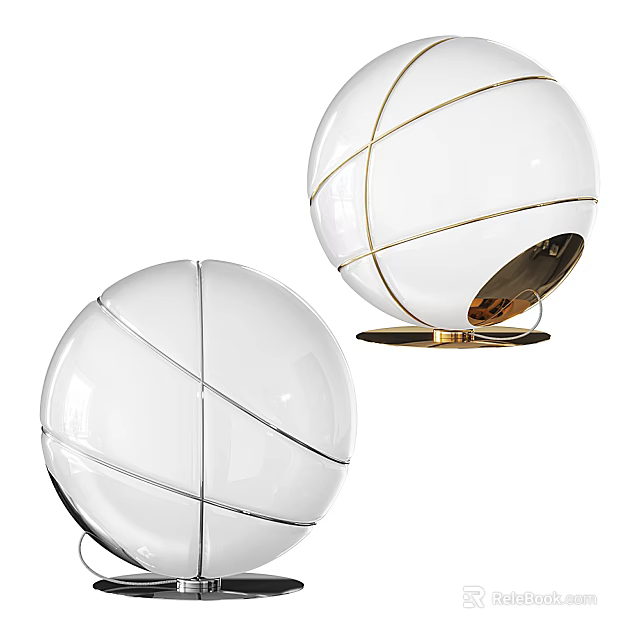 Stylish White Spherical Table Lamp With Gold Accent Lines For Modern Home Decor 3d model 
