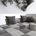 Modern Modular Sofa With Gray And Black Patchwork Design And Multiple Soft Cushions 3d model