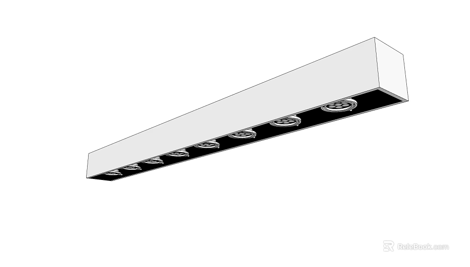 Modern Linear Ceiling Lighting Fixture With Multiple Downlights And Spotlights 3d model 