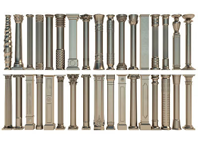 Collection Of Various Ornate Roman Columns With Decorative Designs And Styles 3d model