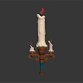 Ornate Vintage Candle Lamp Featuring White Main Candle Small Red Flame And Decorative Metal Base