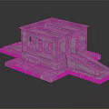 Ancient Building Model With Brick Walls Tiled Roof Windows And Stone Steps