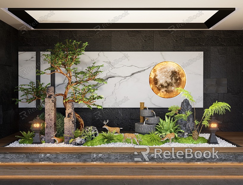 Indoor landscape landscaping courtyard sketch plant landscape landscaping plant combination model