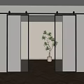 Modern Sliding Barn Door With Glass Panels And Black Frame In Interior