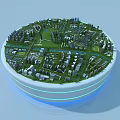 Aerial City Planning Model With Urban Buildings Green Spaces And Waterways