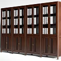 Tall Dark Wooden Bookcases With Glass Doors And Slatted Lower Cabinets Holding Books