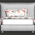 Modern Bedroom Furniture Bed with Gray Headboard Colorful Patterned Quilt and Matching Pillows