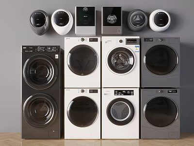 Front Loading Washing Machines In Dark White Gray With Modern Design 3d model