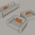 Modern Light Gray Modular Sofa Set For Living Room With Orange Cushions 3d model