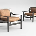 Modern Upholstered Accent Chair With Brown Seat Beige Back And Black Metal Legs