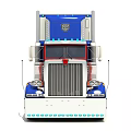 Functional Semi Truck With Blue Red Silver Exterior Flame Decals Front Logo And Cargo Container