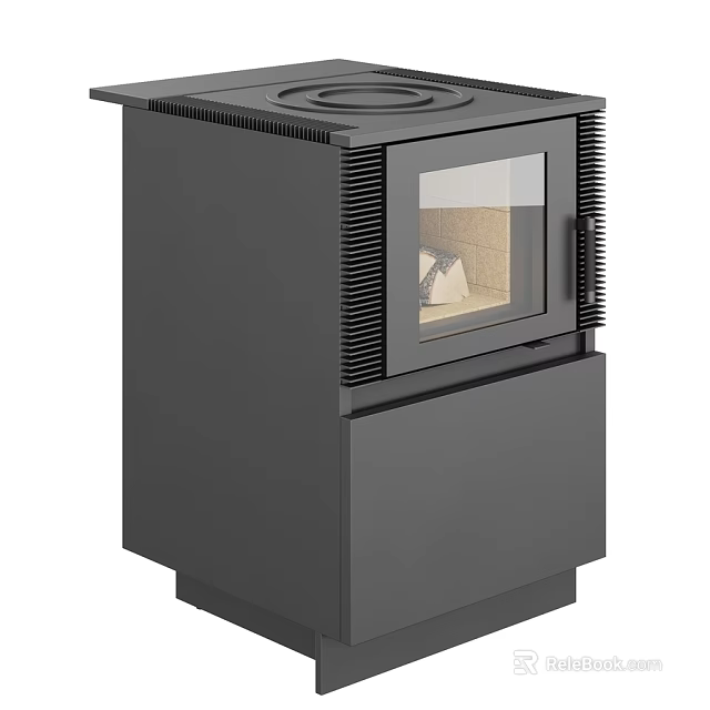 Modern Black Kitchen Stove With Glass Door Ventilation Grilles And Lower Cabinet 3d model 