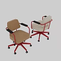 Comfortable Children's Chair With Beige Fabric Black Armrests Red Frame And Five Star Caster Wheels