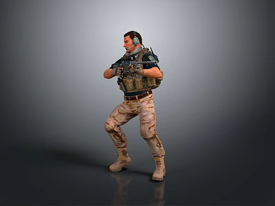 3D Male Character Design With Tactical Vest And Headphones In Action Pose 3d model