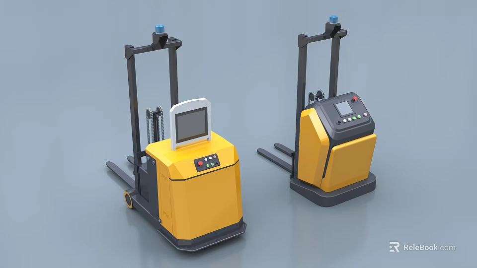 Yellow Industrial Electric Forklift Equipment With Display Screen And Control Panel 3d model 