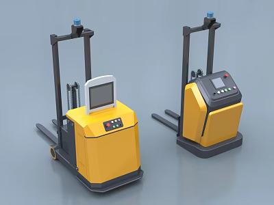 Yellow Industrial Electric Forklift Equipment With Display Screen And Control Panel 3d model