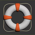 White And Orange Lifebuoy With Beige Frame On Black Background With Reflection 3d model