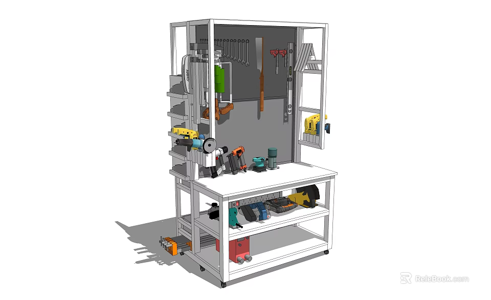 Hardware Tools Storage Workbench With Wall Mounted Racks And Hand Tools 3d model 