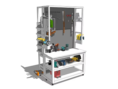 Hardware Tools Storage Workbench With Wall Mounted Racks And Hand Tools 3d model