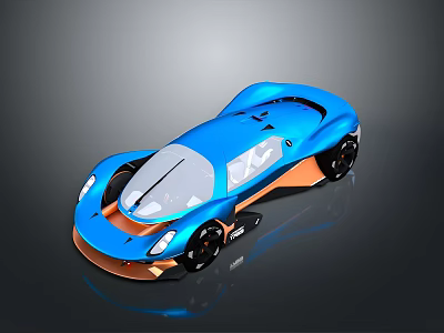 Blue Modern Sleek Concept Sports Car With Futuristic Aerodynamic Design And Orange Accents 3d model