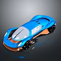 Blue Modern Sleek Concept Sports Car With Futuristic Aerodynamic Design And Orange Accents