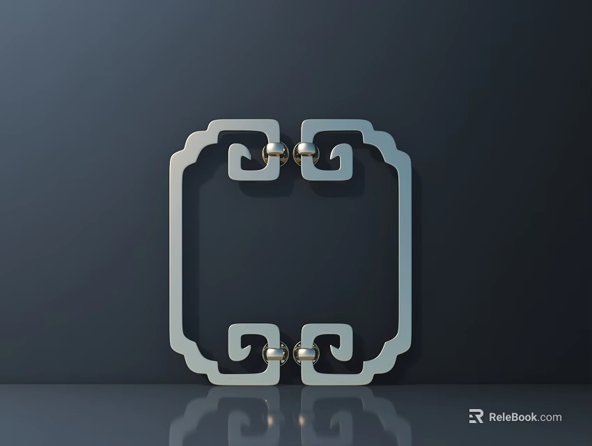 Traditional Chinese Metallic Handle With Geometric Square Frame On Dark Background 3d model 