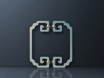 Traditional Chinese Metallic Handle With Geometric Square Frame On Dark Background 3d model