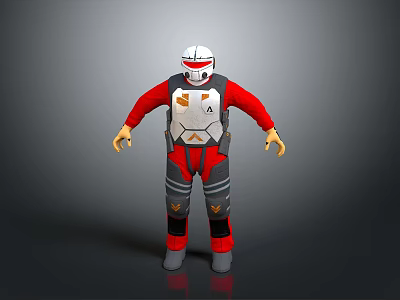 Sci Fi Creature Character in Red Gray Uniform With Helmet Armor And Yellow Gloves Boots 3d model