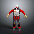 Sci Fi Creature Character in Red Gray Uniform With Helmet Armor And Yellow Gloves Boots