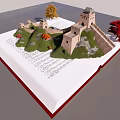Scenic Great Wall Model Landscape on Open Book with Yellow and Red Trees
