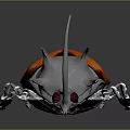 3D Rendered Beetle With Orange Red Body Gray Horned Head Slender Legs On Dark Background