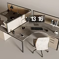 Modern Office Desk And Chair Set With Partition Computer Lamp Phone And Supplies