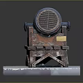 Ancient Rusty Cannon Weapon With Large Barrel On Wooden Display Stand