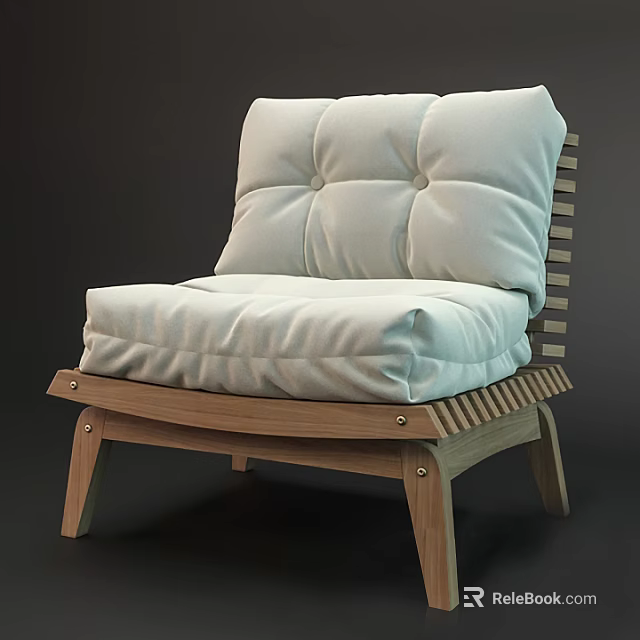 Modern Comfortable Leisure Chair with Wooden Frame and White Padded Cushion 3d model 