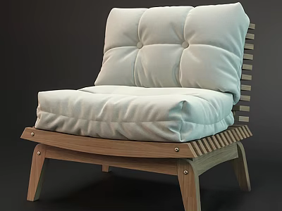 Modern Comfortable Leisure Chair with Wooden Frame and White Padded Cushion 3d model