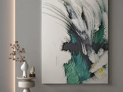 Modern Abstract Painting With White Black Green Textured Brushstrokes For Interior Wall Art 3d model