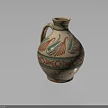 Traditional Ceramic Jug With Colorful Bird Motifs Green Red White Decorative Patterns