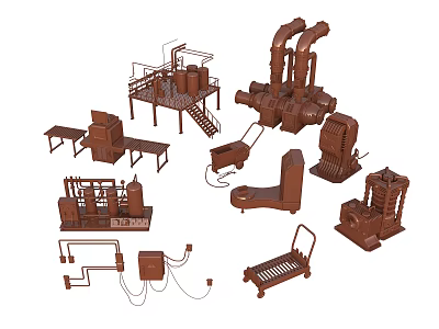 Industrial Equipment Collection With Machinery Pumps Compressors Piping Systems And Workbenches 3d model