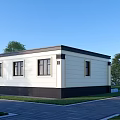 Modern White Single Family House With Multiple Windows Green Trees Lawn And Paved Driveway