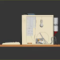 Vintage LITE Desktop Computer Setup With Monitor Keyboard Mouse And Speakers On Orange Platform
