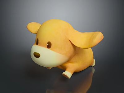 Cute Yellow Cartoon Dog Plush Toy With Big Ears And White Paws 3d model