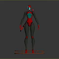 3D Female Character Model With Red Black Design Blue Glowing Elements Knife On Circular Platform