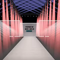 Fashion Runway Stage With Red Blue Light Beams Ceiling Lighting And Side Steps